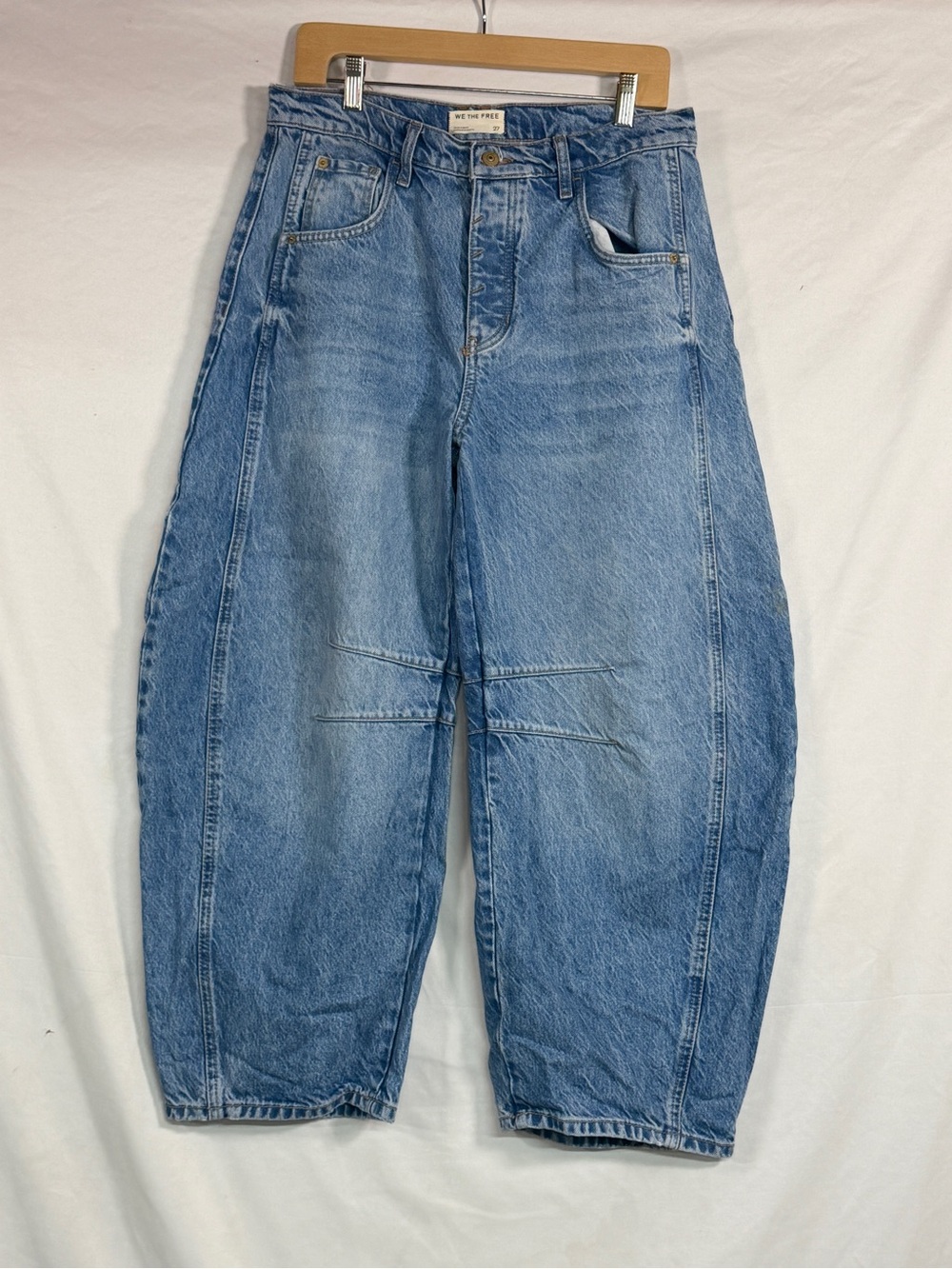 We The Free Light Blue Wide-Leg Denim Jeans with Knee Seams - Picture 2 of 9